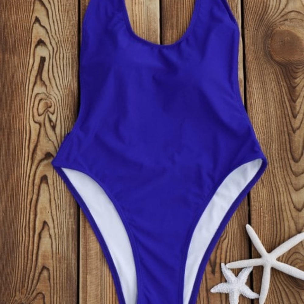Sapphire blue high cut one piece bathing suit